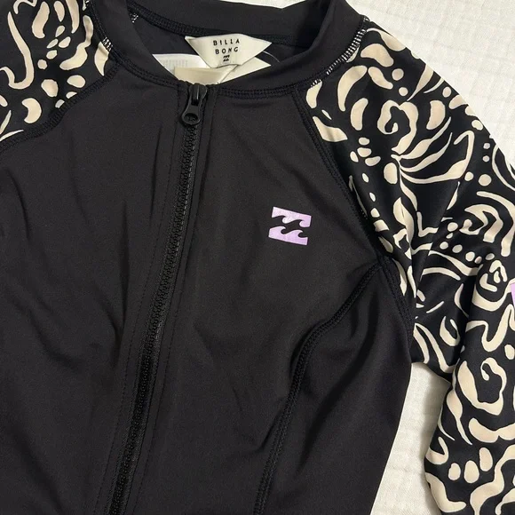 Billabong Black One-Piece Swimsuit with Patterned Long Sleeves - Picture 4 of 6